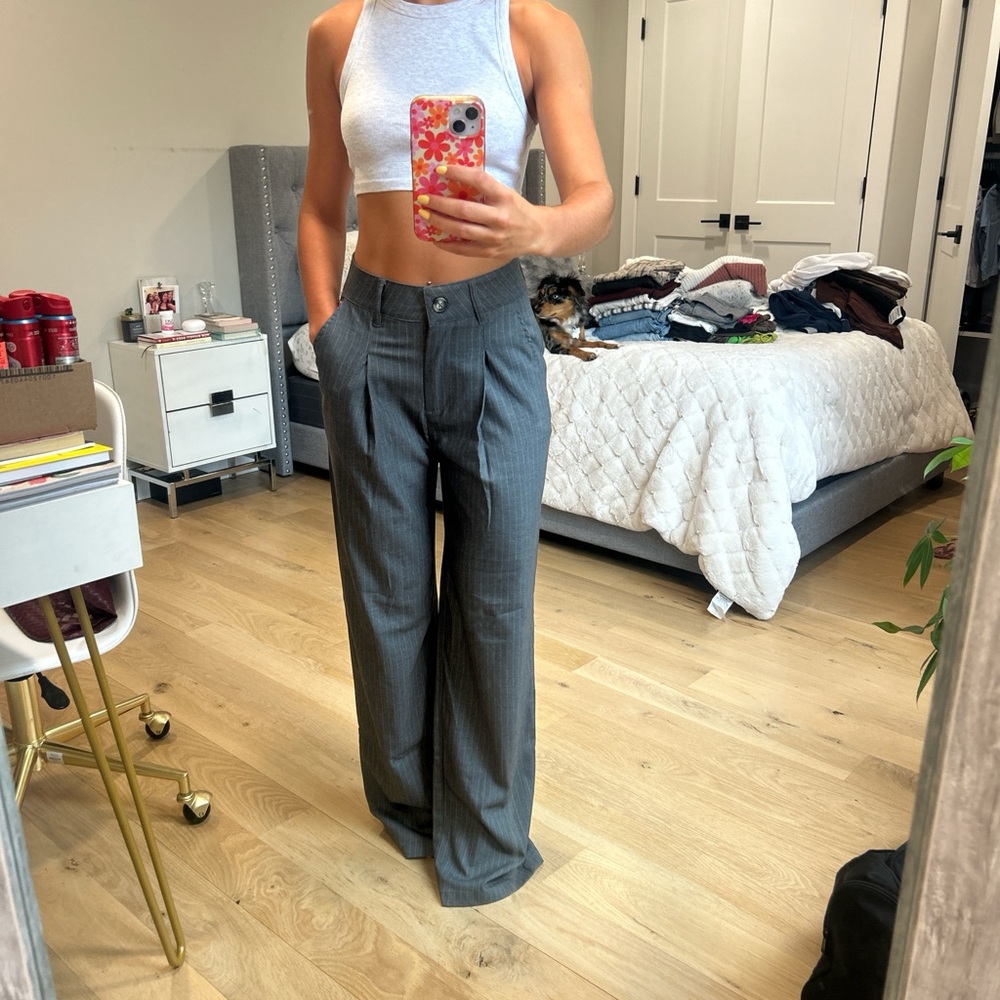 Wild Fable Gray Wide-Leg Pinstripe Pants